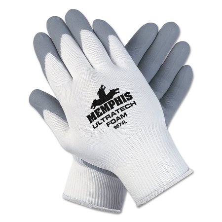 MCR SAFETY Ultra Tech Foam Seamless Nylon Knit Gloves, X-Large, White/Gray, 12PK 9674XL
